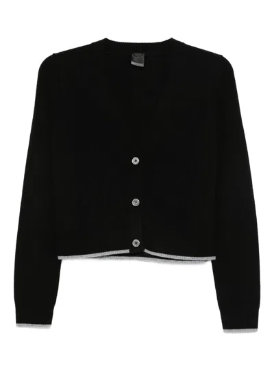 Pinko Cropped Button-down Sweater With Deep V-neckline In Black