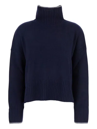 Pinko Blue Turtleneck Sweater With Back Logo In Wool Woman In Blue