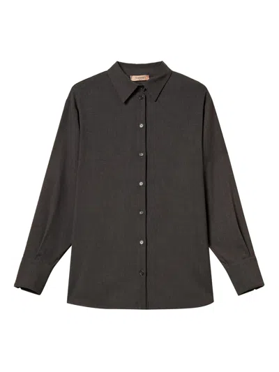 Twinset Grey Shirt With Classic Collar And Logo Plaque On The Rear In Viscose Blend Stretch Woman In Black