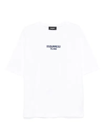 Dsquared2 Men White Crewneck T-shirt With Logo Lettering On The Front In Cotton Man In White