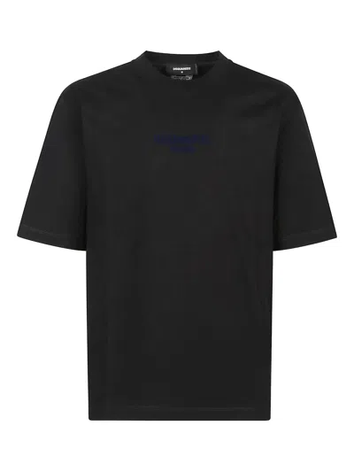 Dsquared2 Men Black Crewneck T-shirt With Logo Lettering On The Front In Cotton Man In Black