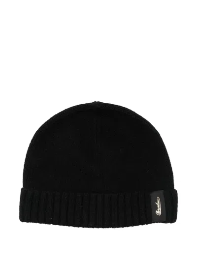 Borsalino Cashmere Ribbed Beanie Turn-up Brim In Black
