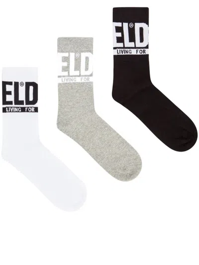 Diesel 3-pack Of Logo Cuff Socks In Multi