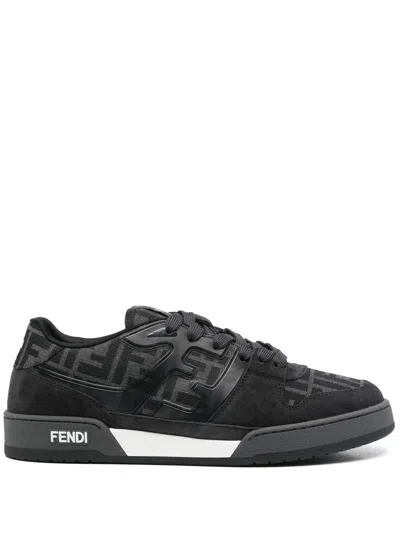 Fendi Match Sneakers In Ff Jacquard Fabric And Suede In Gray