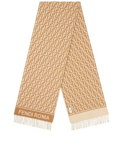 Fendi Ff Monogram Wool And Cashmere Fringed Scarf