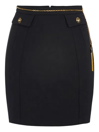 Elisabetta Franchi Black Skirt With Metallic Pendant And Patch Pockets In Fabric Woman In Black