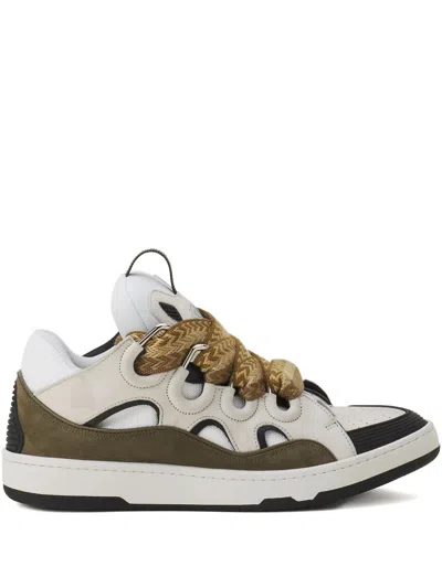 Lanvin Curb Sneakers In Grey Suede And Leather In Brown