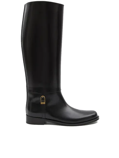 Saint Laurent Julia Buckle-embellished Leather Knee Boots In Black