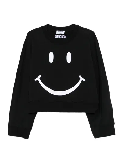 Moschino Graphic Crew Neck Long Sleeve Sweatshirt In Black