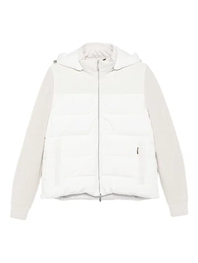 Moorer Quilted Hooded Jacket Side Pockets In Neutral