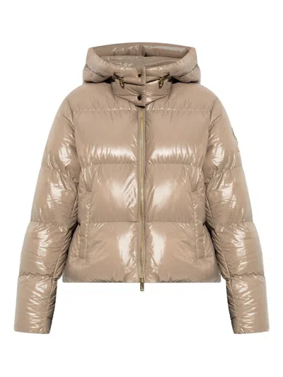 Moose Knuckles Detachable Hood Shiny Shell Down Jacket Clothing In Brown