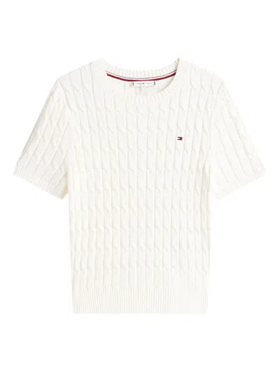 Tommy Hilfiger Short Sleeve Cable Knit Crew Top In White