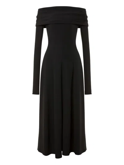 Alberta Ferretti Slightly Stretch Cady Midi Dress With Off-the-shoulder Neckline In Black