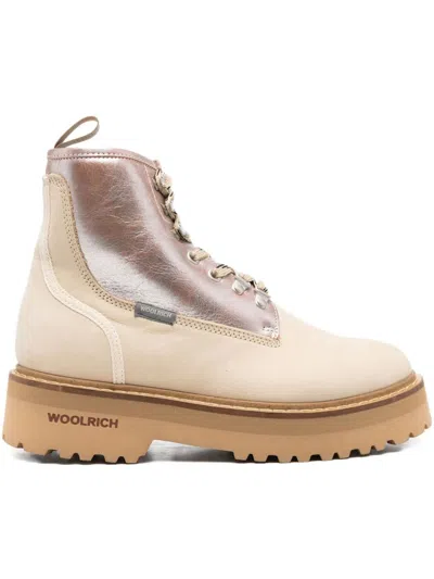 Woolrich Chunky Sole Metallic Finish Pull Tab Boots In Multi