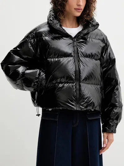 Michael Kors High Shine Puffer Coat With Drawstring Hem In Black