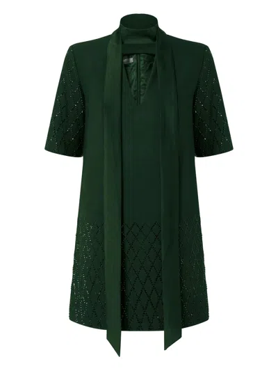 Pinko T-shirt Style Dress With Rhinestones In Green