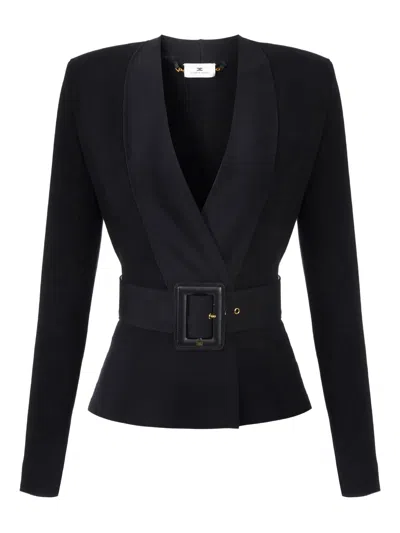 Elisabetta Franchi Black Belted Knitted Jacket In Black
