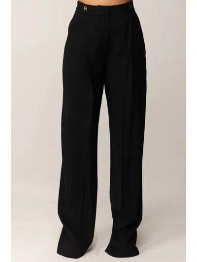 Elisabetta Franchi High Waist Wide Leg Trousers With Pockets In Black