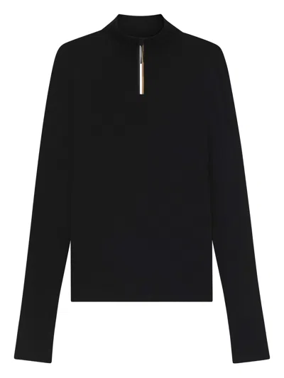 Hugo Boss Turtleneck Half-zip Sweater In Black