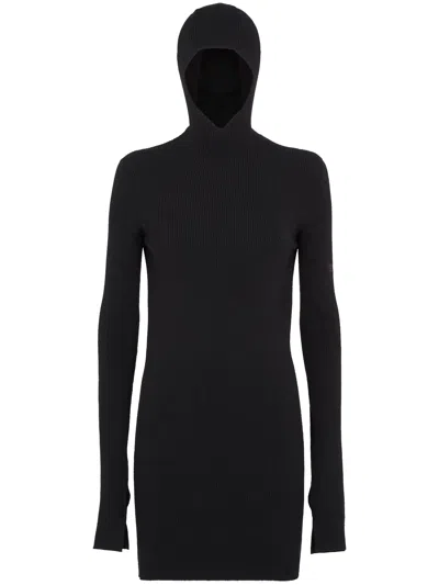 Fendi Short Fitted Black Wool Dress In Black