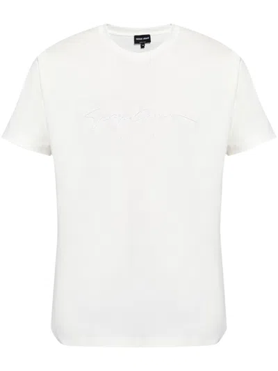 Giorgio Armani Pure Cotton Interlock Signature Logo T-shirt In White