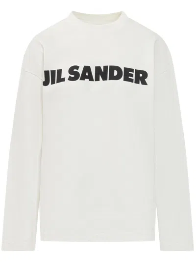 Jil Sander Cropped Long-sleeved Top With Minimalist Design And Logo In White