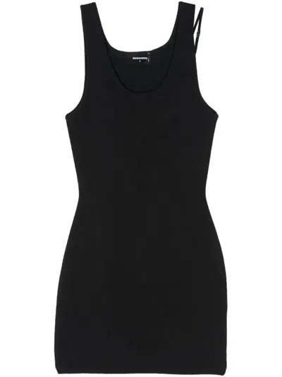 Dsquared2 Pixeled Icon Black Viscose Double-strap Top In Black