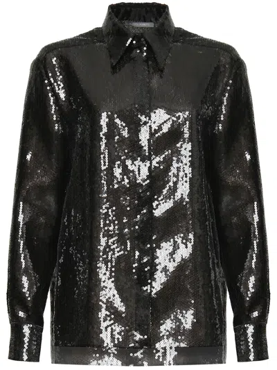 Alberta Ferretti Sequin Embellished Long Sleeve Top In Black