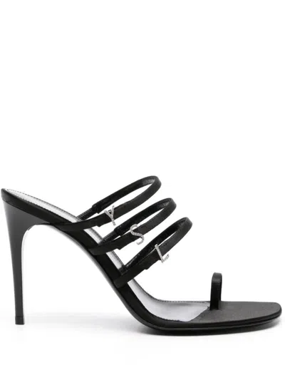 Saint Laurent Black Silk Stiletto Heel Sandals In Black