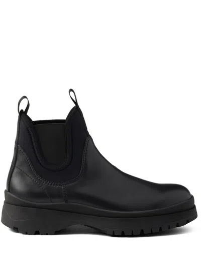 Prada Men Black Leather Ankle Boots, 6.5 Luxury Loafers & Drivers For Men Darveys In Black