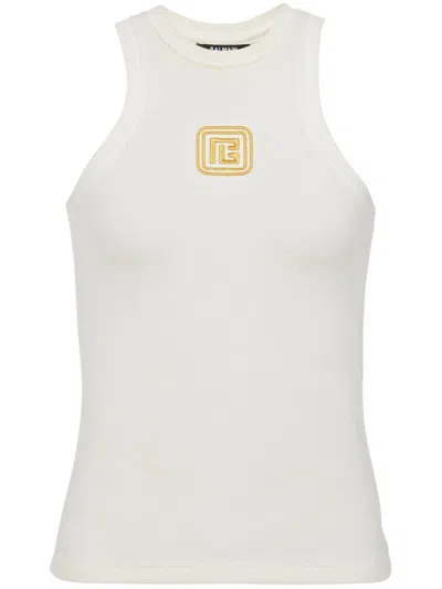 Balmain Retro Pb Stretch Tank Top In White