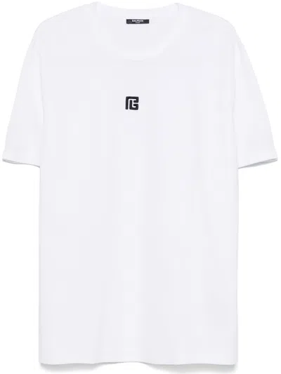 Balmain T-shirt With Pb Embroidery In White