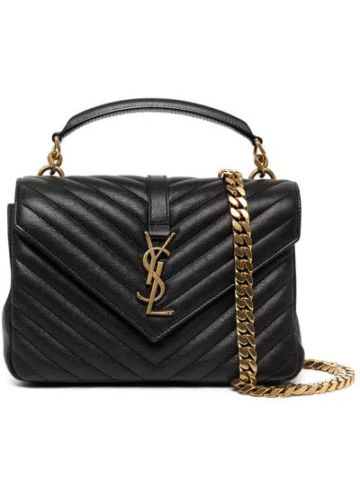 Saint Laurent College Medium Ysl Matelasse Lambskin V-flap Crossbody Bag With Golden Hardware
