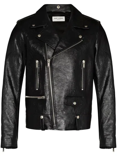 Saint Laurent Lamb Leather Jacket With Cupro Lining In Black