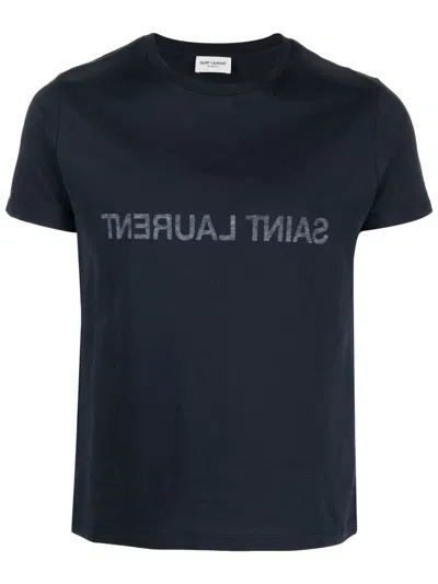 Saint Laurent Reverse Logo T-shirt In Black