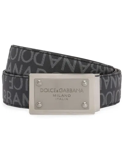 Dolce & Gabbana Logo Jacquard Coated Canvas Belt In Black