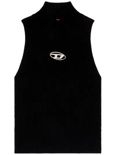Diesel M-onervax Logo-plaque Mock-neck Top In Black