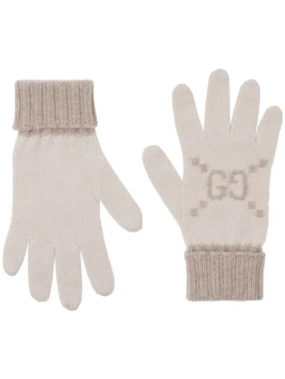 Gucci Gg White Cashmere Gloves In Black