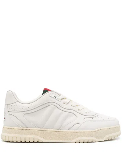 Gucci Men Re-web Leather Sneakers In White