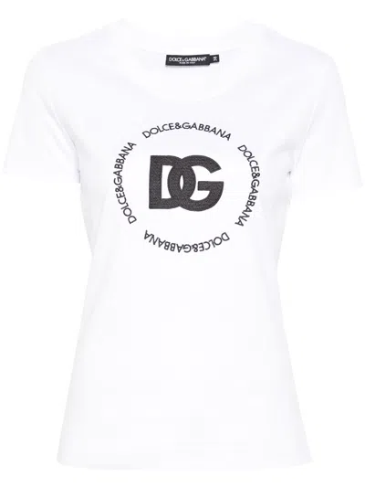 Dolce & Gabbana White T-shirt With Logo Lettering Print In Cotton