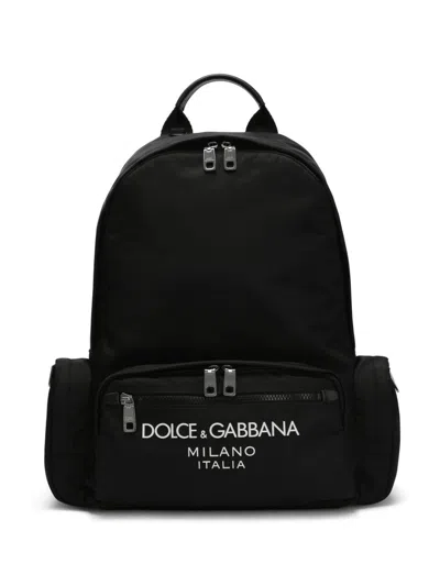 Dolce & Gabbana Sleek Black Backpack With Prominent White Logo Print In Black