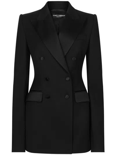 Dolce & Gabbana Black Double-breasted Wool Blazer In Black