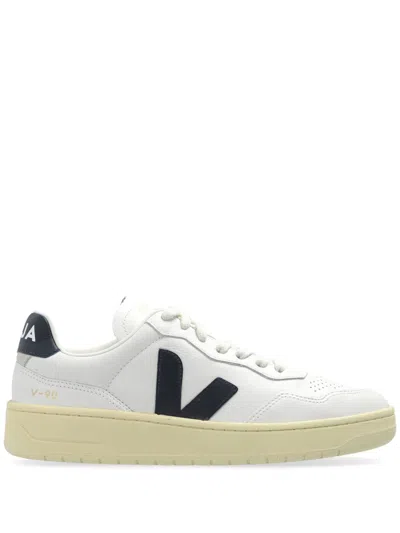 Veja V90 White Sneaker With Side Logo And Perforated Toe In Leather Unisex