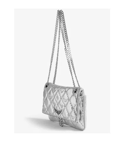 Zadig & Voltaire Womens Silver Rock Ii Quilted Leather Clutch In Silver