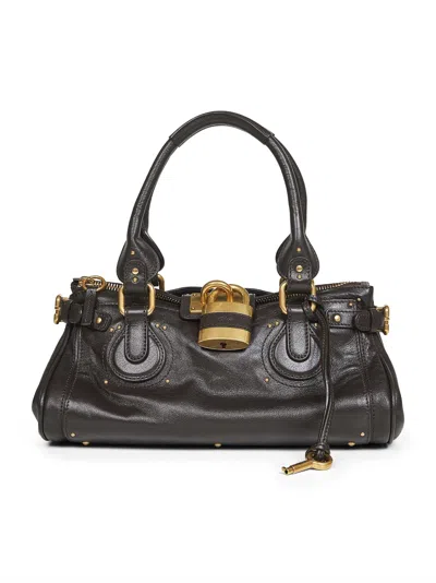 Chloé Paddington Padlock Shoulder Bag In Leather In Black