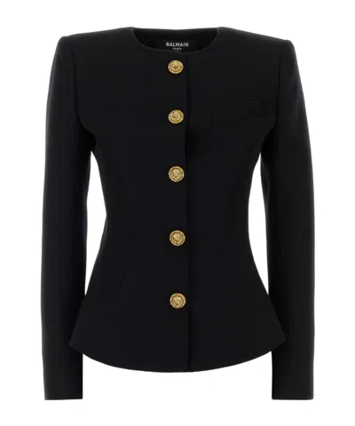 Balmain Single-breasted Grain De Poudre Basque Jacket In Black