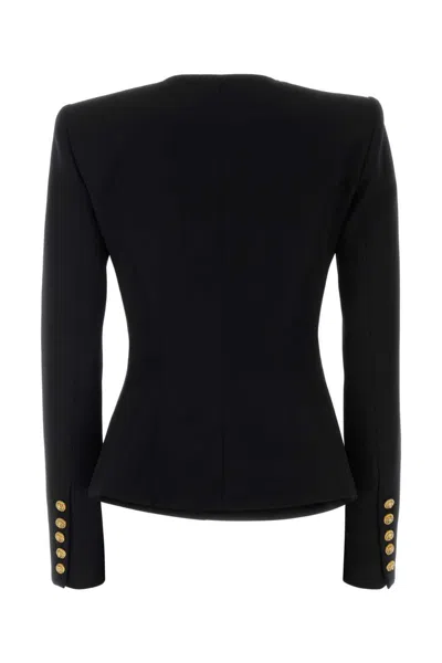Balmain Single-breasted Grain De Poudre Basque Jacket In Black