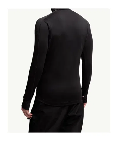 Moncler High Collar Knit Sweatshirt Contrast Trim In Black