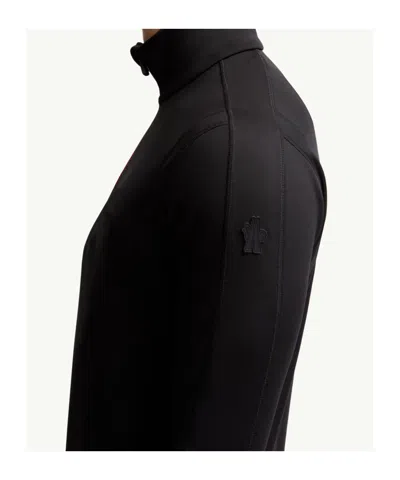 Moncler High Collar Knit Sweatshirt Contrast Trim In Black