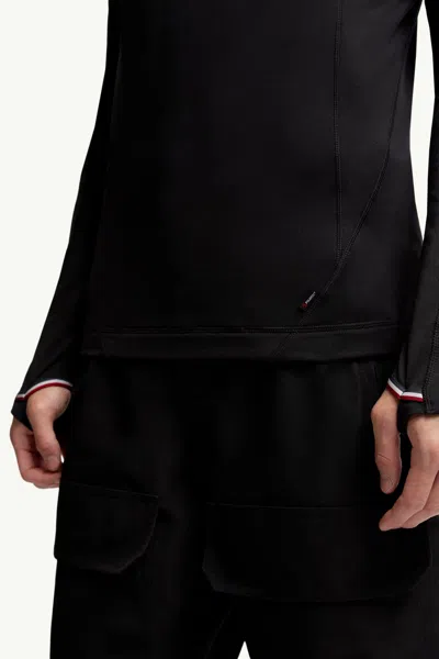 Moncler High Collar Knit Sweatshirt Contrast Trim In Black